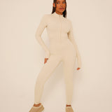 Cream Long Sleeve Jumpsuit
